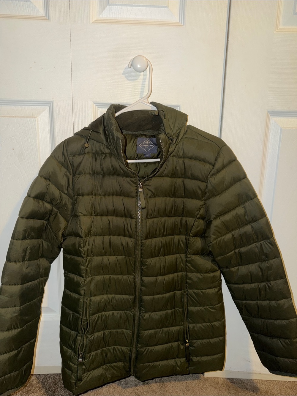 Quilted Hooded Puffer Jacket - Olive Green